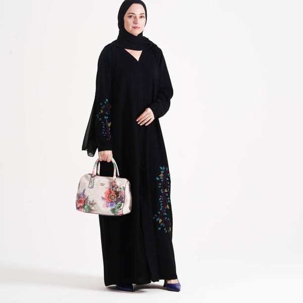 Open Abaya With Blue  Colors  With Hand Embroidery Design