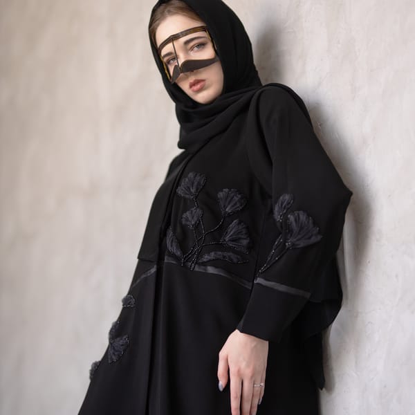 Abaya With Black Roses Prominent Floral Design, Hand Embroidery