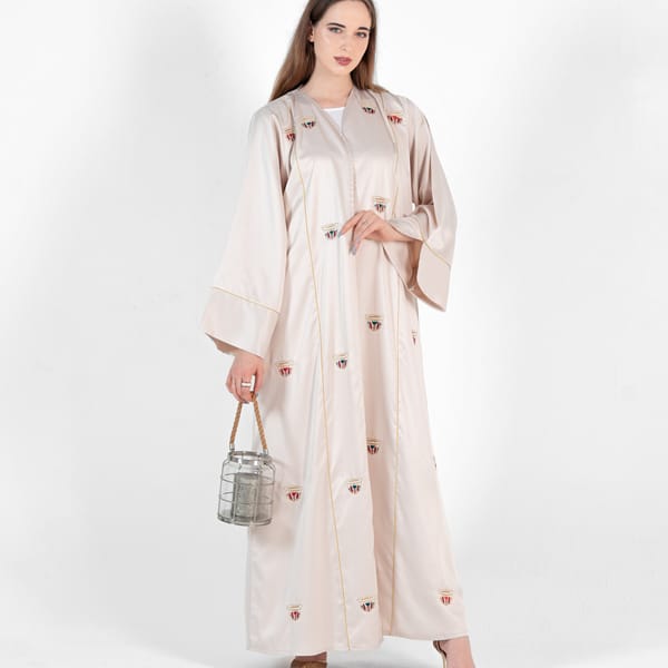Abaya Bisht With Coffe Cup Mix Colors  Embroidery Design - Beige