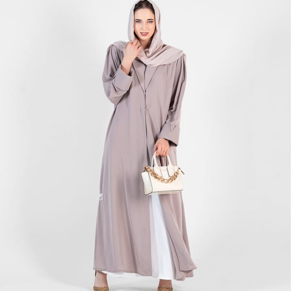 Beige Abaya With Jacket Cutting And Puff Sleeves - Beige