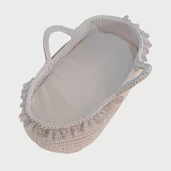 Pikkaboo-Handmade Crochet Moses Basket Carry Cot-White