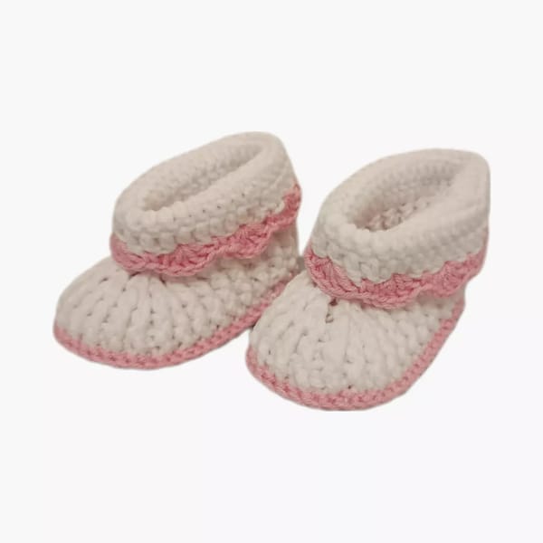 Pikkaboo - Heavenlyhugs Handmade Crochet Booties - Pink & White