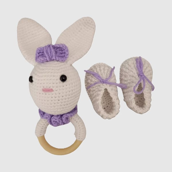 Pikkaboo-Heavenlyhugs Mr. Rabbit Handmade Crochet Teether And Booties