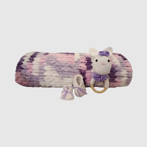 Pikkaboo - Heavenlyhugs Miss Rabbit Crochet Teether, Booties, And Blanket Set