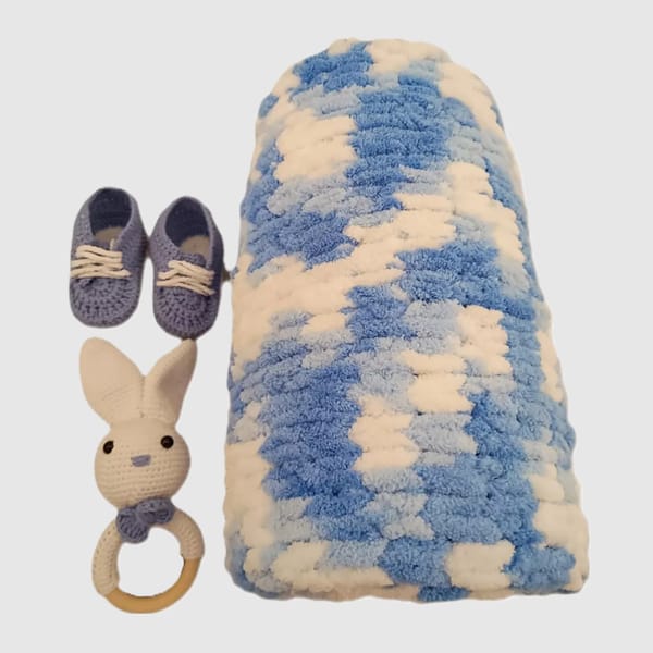Pikkaboo-Heavenlyhugs Mr. Rabbit Crochet Teether, Booties, And Blanket Set