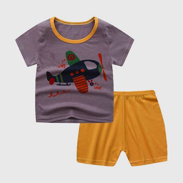 Aeroplane Wing And Wheel Shorts Set - Pure Cotton
