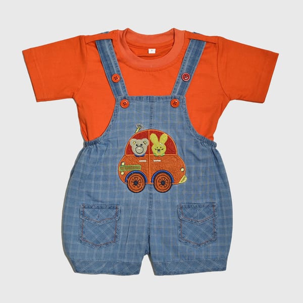 Stylish Orange Dungaree Set For Kids