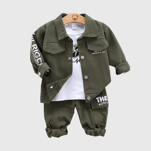 Trendy 3-Piece Olive Green Jacket Set
