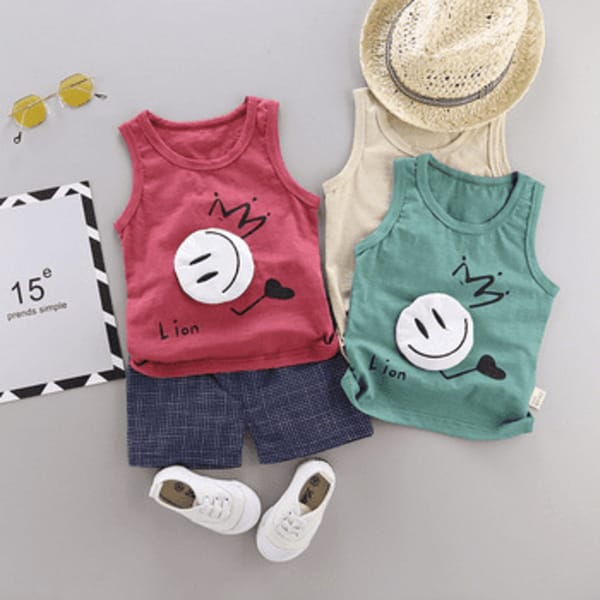 Stylish Smiley Red Vest Knitted Cotton Set