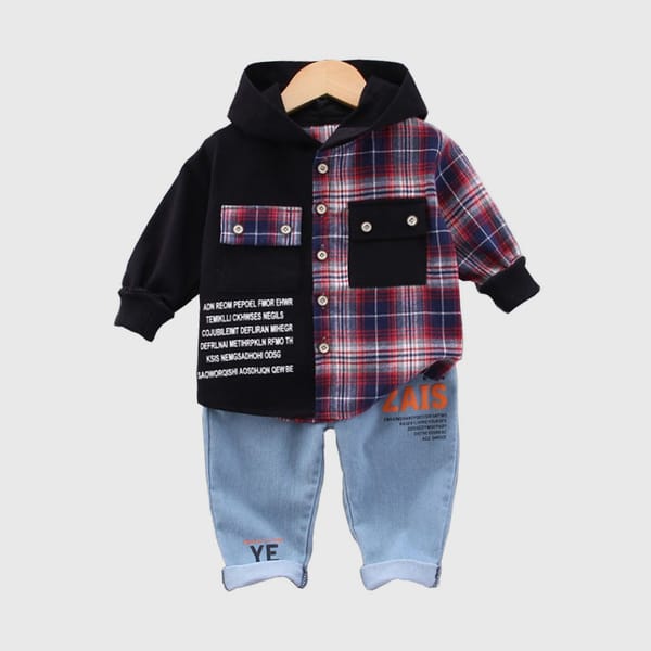 Zais Set - Black Half Print Casual Full Sleeve Shirt With Denim