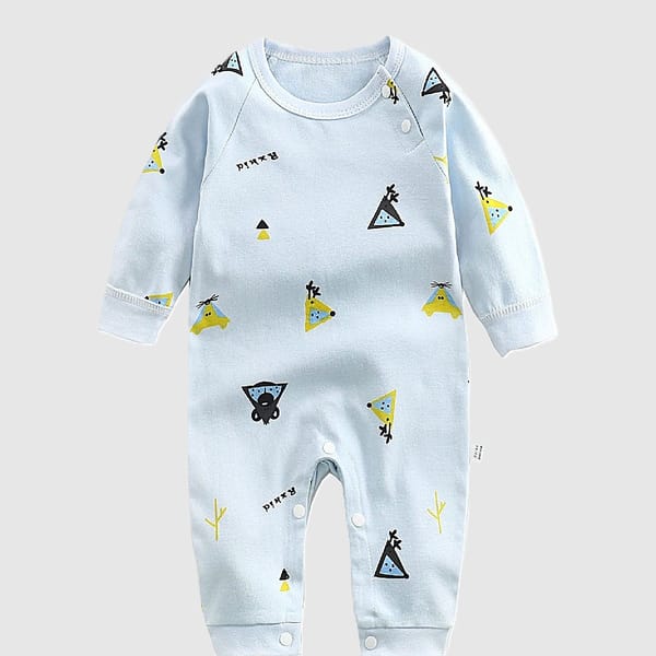 Fuzzy Wuzzy Pure Cotton Light Blue Print Baby Jumpsuit