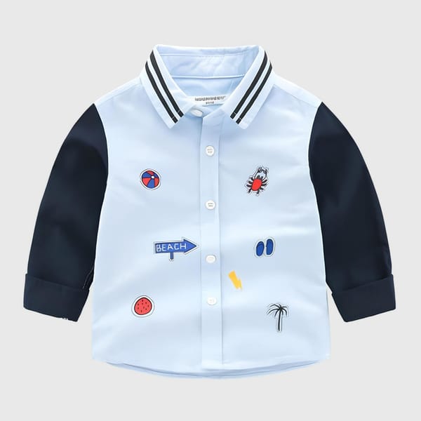 Beach Doodle Cotton Shirt Blue