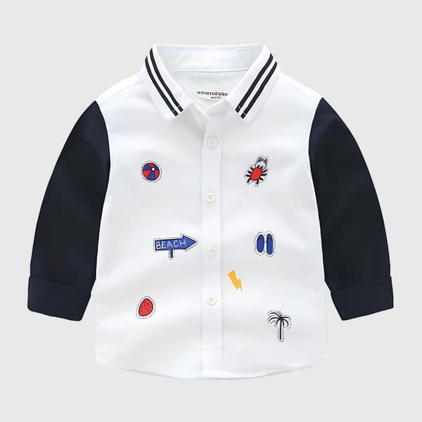 Beach Doodle Cotton Shirt White