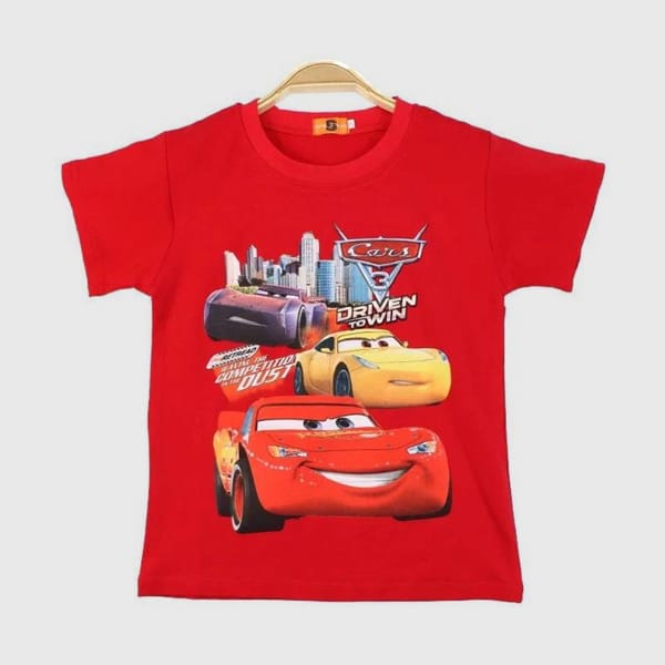 Stylish Red Cars Printed T-Shirt In Pure Cotton