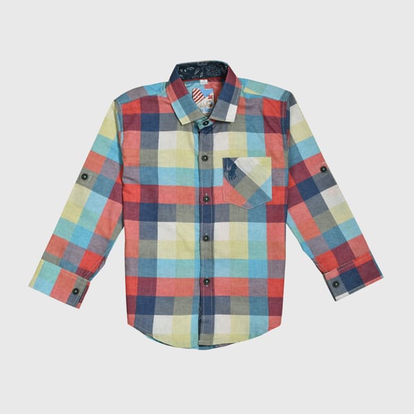 Stylish Peach Checkered Shirt With Full Sleeves