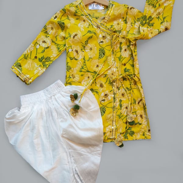 Stylish Angrakha Printed Kurta With Dhoti Set