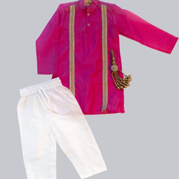 Elegant Chanderi Silk Pink Kurta And Pajama Set