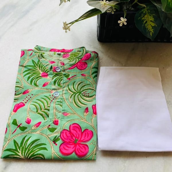 Pure Cotton Floral Brij Kurta Pajama Set