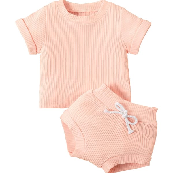 Harper Set Pink Solid Color - Ribbed Cotton Summer Set