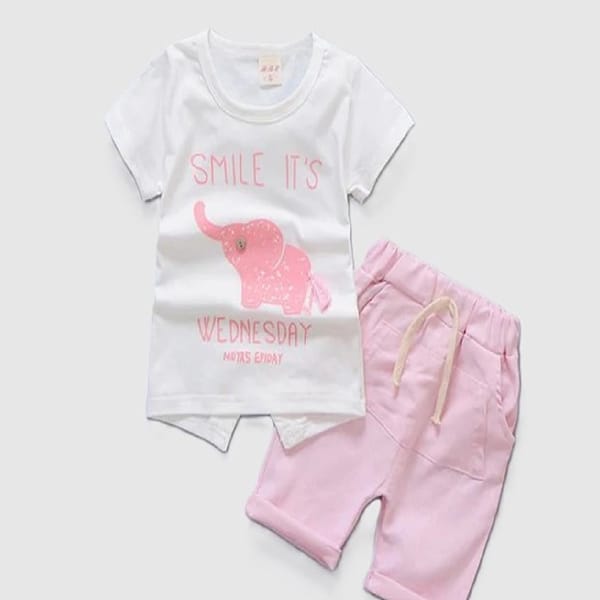 Girls Pink Elephant Print Shorts Set