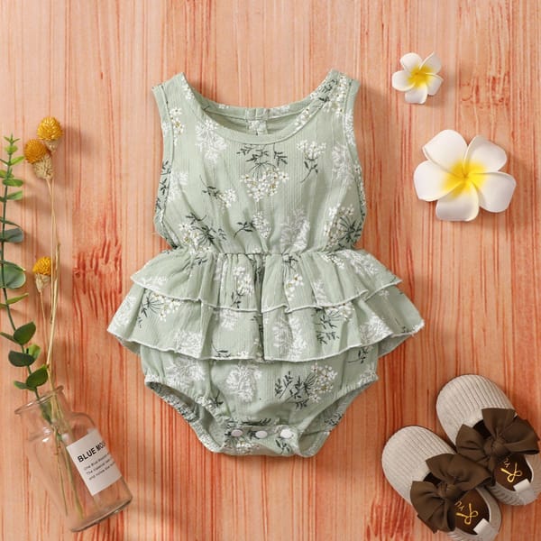 Chloe Green Cotton Bodysuit With Printed Pattern