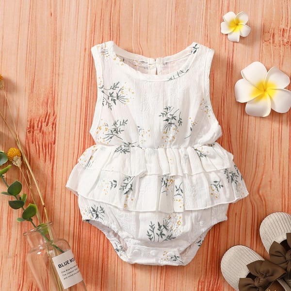 Chloe White Cotton Bodysuit With Printed Pattern