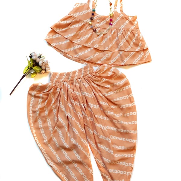 Bandhani Print Top With Dhoti Ensemble