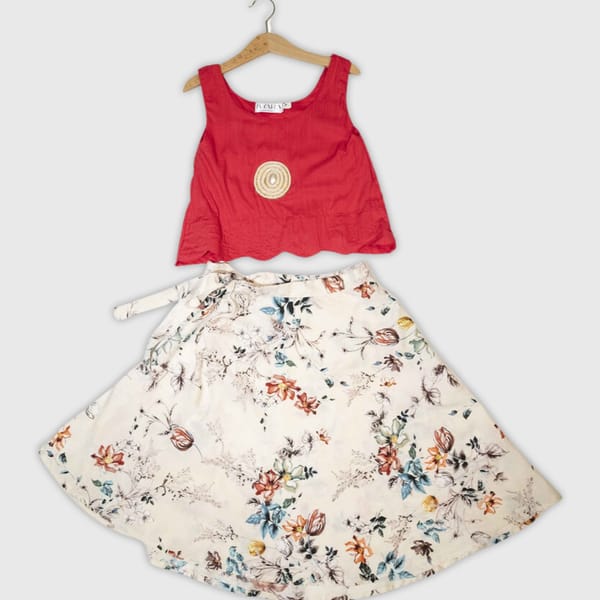Coral Red Organic Cotton Lehenga Choli