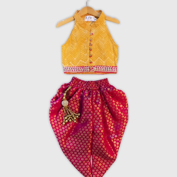 Halter Top With Brocade Pink Dhoti