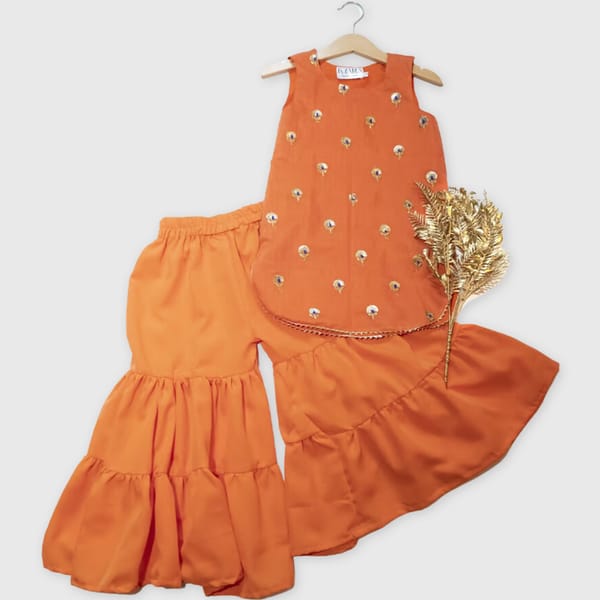 Orange Sharara With Sequence Butta