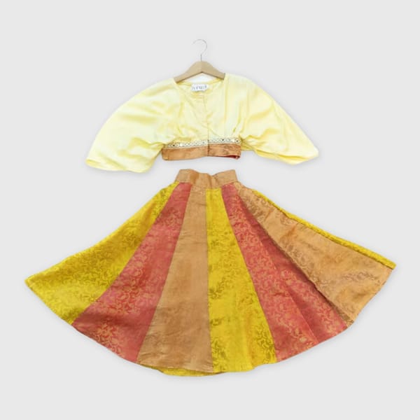Pure Organic Indo Western Choli With Brocade Lehenga