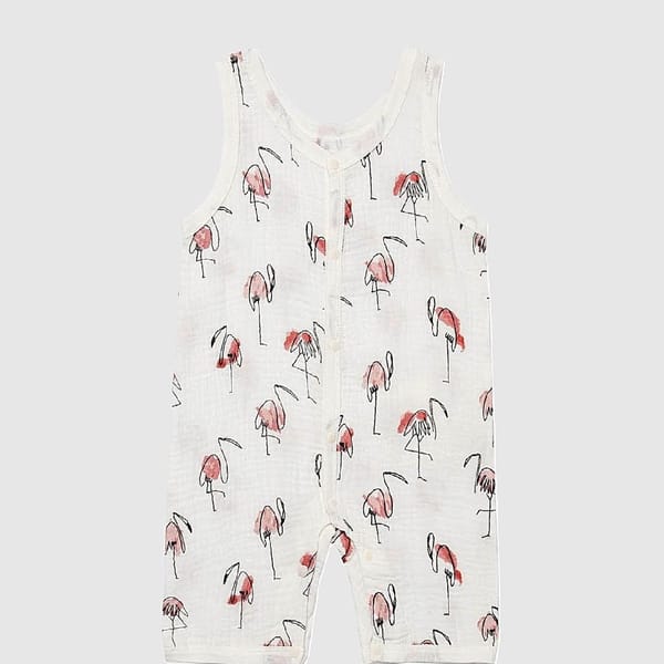 Flamingo Romper Organic Cotton Muslin Sleeveless Baby Romper