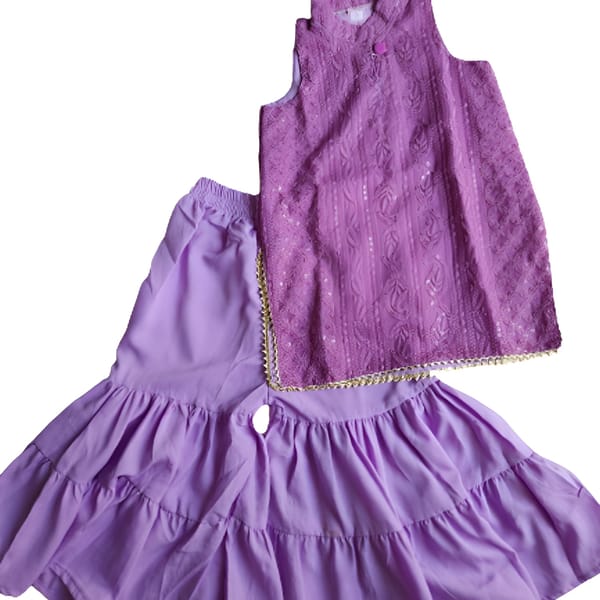 Lucknowi Chikankari Lilac Sharara Set