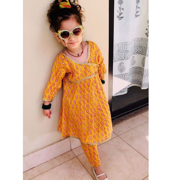 Yellow Block Print Salwar Kurta
