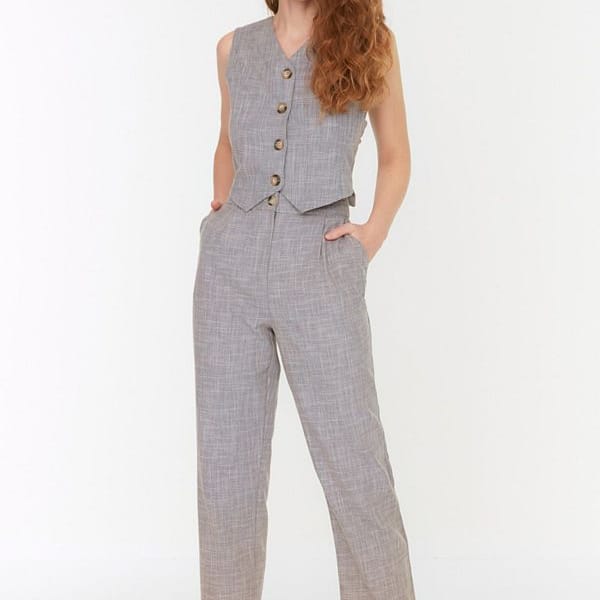 Grey Straight Leg Tailored Women's Pants