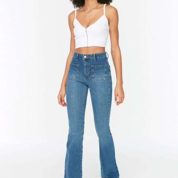 Blue Faded High Waist Flared Women's Jeans