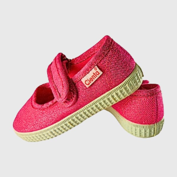 Cienta Mercedes Fuchsia Shimmer Loop & Strap Kids Comfort Shoes