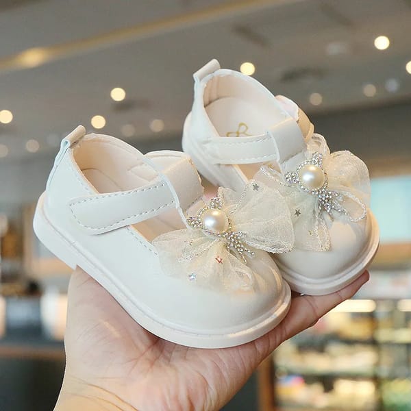 Baby Girls' Princess Bow Shoes - Soft Sole & Hook Closure