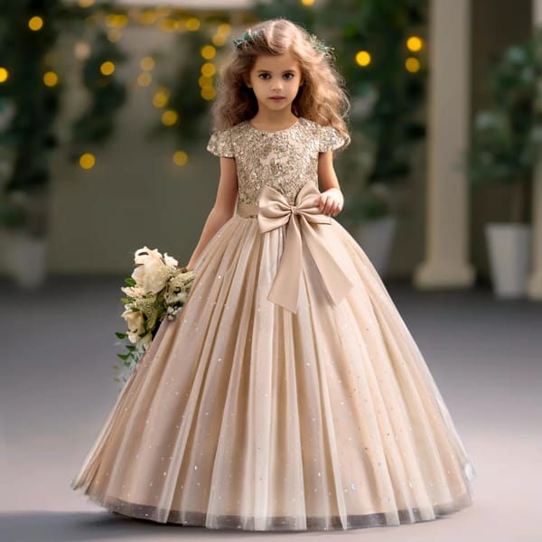 Elegant Girls' Wedding & Party Dress with Embroidery and Bow