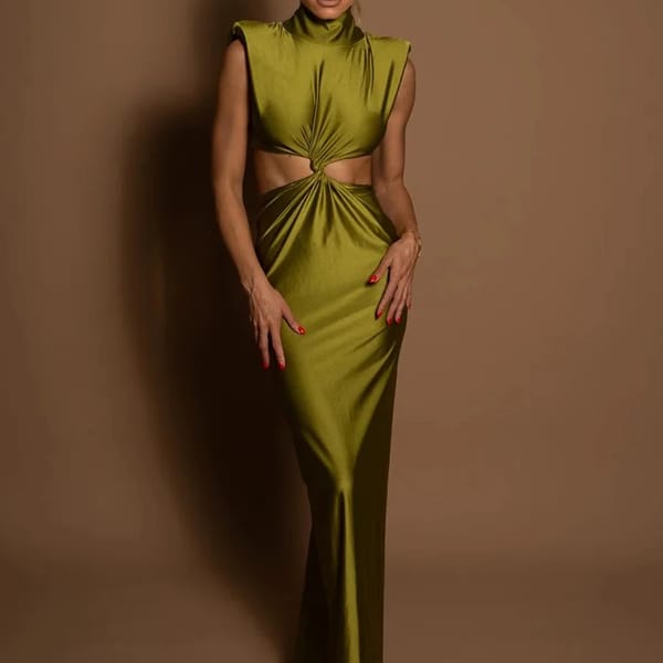Hollow Out Turtleneck Sleeveless Maxi Dress