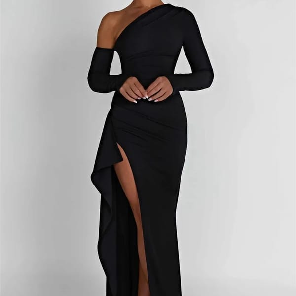 Oblique Shoulder Thigh-High Split Maxi Dress for Women