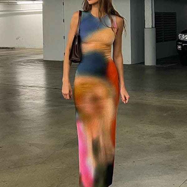 Tie-Dye Print Ribbed Midi Dress – Stylish Summer Bodycon Outfit