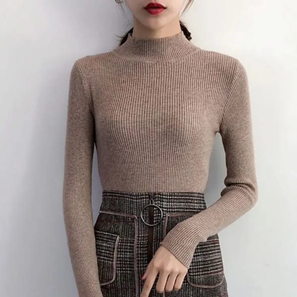 Autumn Winter Women's Mock Neck Knitted Sweater