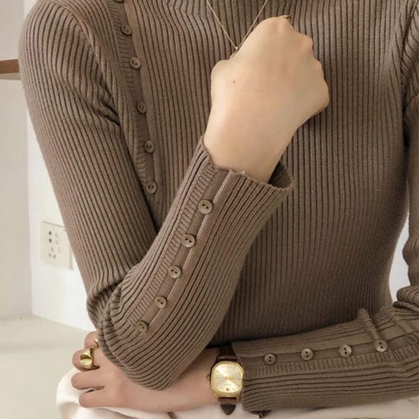 Slim Fit Turtleneck Women’s Knitted Sweater with Button Detail