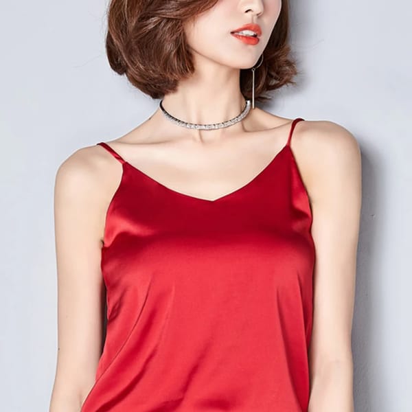Women's Satin Silk Sleeveless Spaghetti Strap Tank Top
