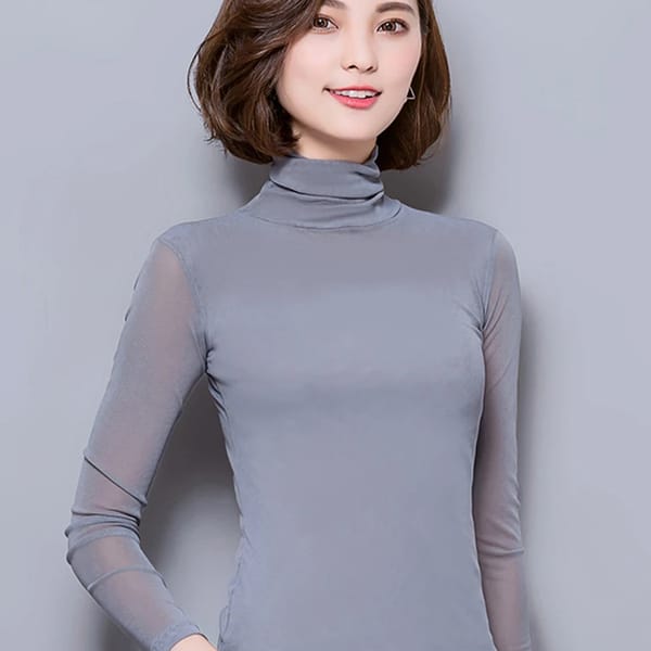 Elegant Lace Turtleneck Chiffon Top for Women