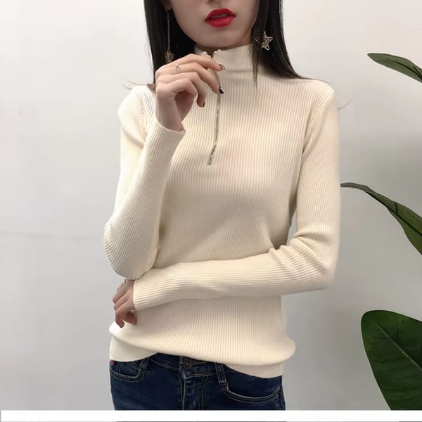 Knitted Women’s Half High-Neck Zipper Sweater For Autumn & Winter