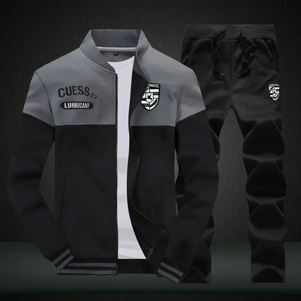 Patchwork Tracksuit Set – Zip-Up Hoodie & Jogger Sweatpants