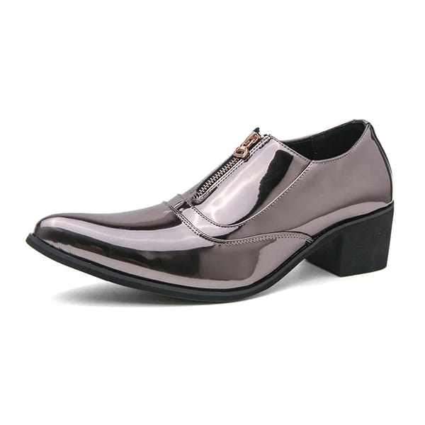 Patent Leather Oxford Shoes – Pointed-Toe Zipper High Heel Business Footwear