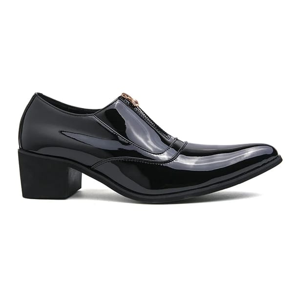 Patent Leather Oxford Shoes – Pointed-Toe Zipper High Heel Business Footwear